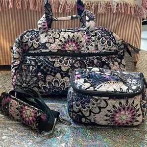 Vera Bradley Mimosa Medallion Travel Tote and Vanity Bag Bundle.  EUC